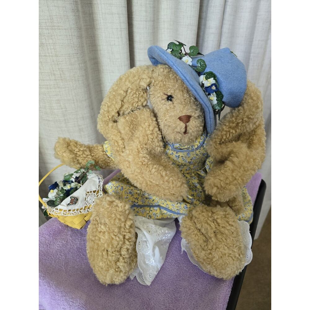 Vintage Floppy Ear Country Bunny Picnic, Plush, Easter,‎ Floral Dress, 18" Sits